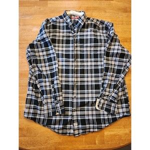 Izod Men's Button-down Shirt blue black white plaid 2XLT